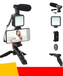 kit Bloguero - 4 en 1 ( Mini Trípode- Micrófono- Soporte Teléfono- Luz Led